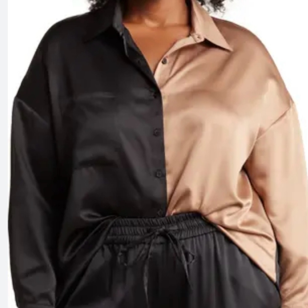 DR2 Daniel Rainn NWT Colorblock Long Sleeve Button Up Shirt 1X Satiny